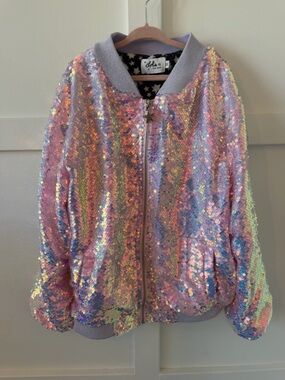Lola and the Boys Girls Iridescent Sequin Bomber Jacket - Lavender size 12